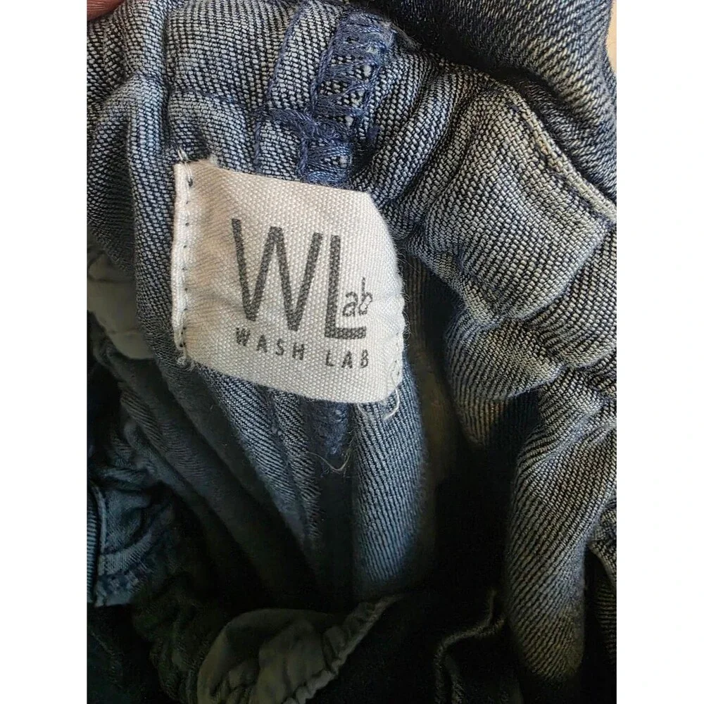 Wash Lab Drawstring Paper Bag Waist Cargo Denim Skirt Patch Pockets Womens M